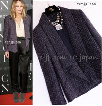 CHANEL 14B Navy Purple Metallic Tweed Jacket 36 38 シャネル ネイビー パープル メタリック ツイード ジャケット 即発