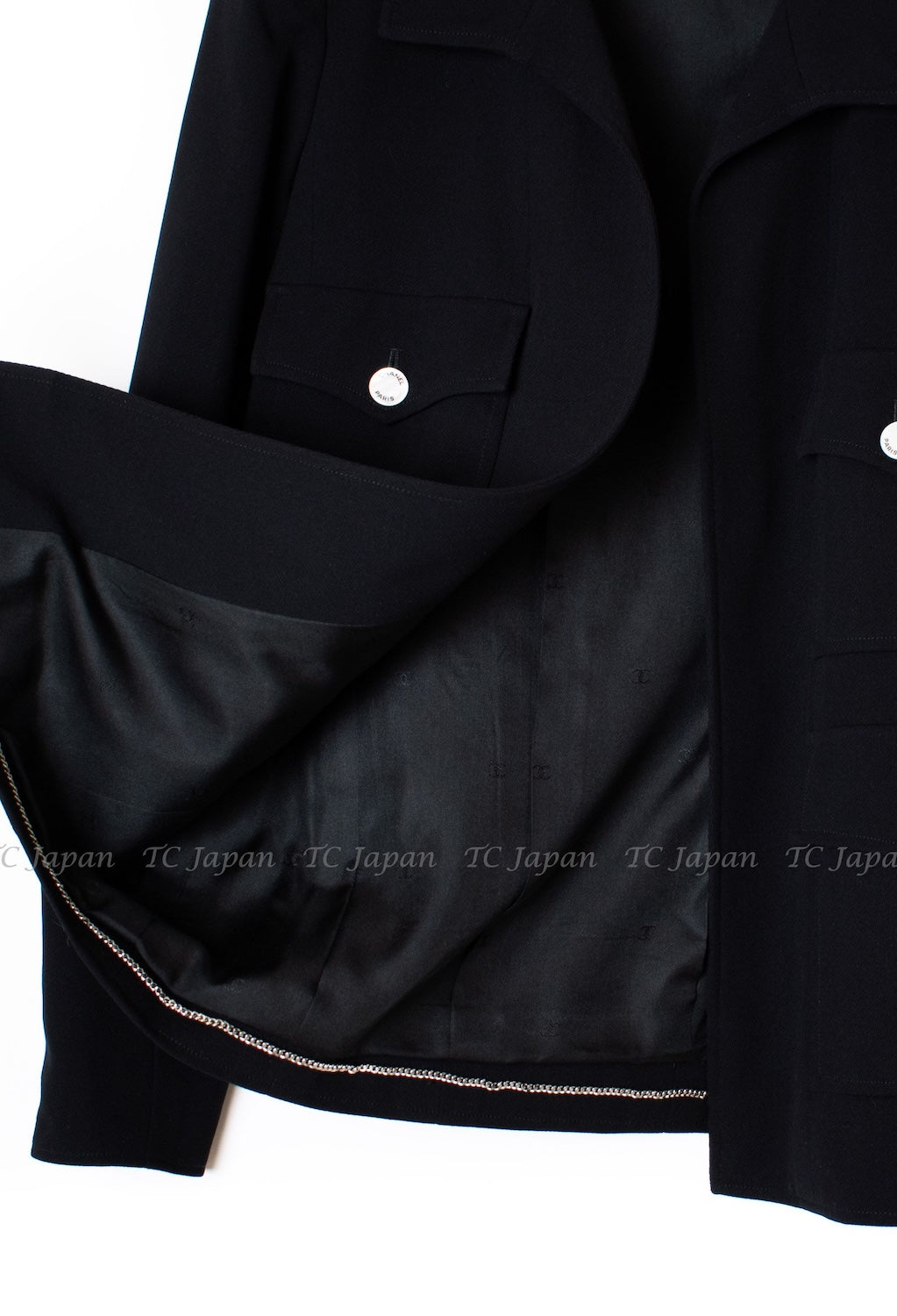 CHANEL 97S Vintage Black Wool 100% Minimalistic Mother of Pearl Button Jacket 38 シャネル ヴィンテージ ブラック ウール100% ミニマリスト マザー オブ パール ボタン ジャケット 即発