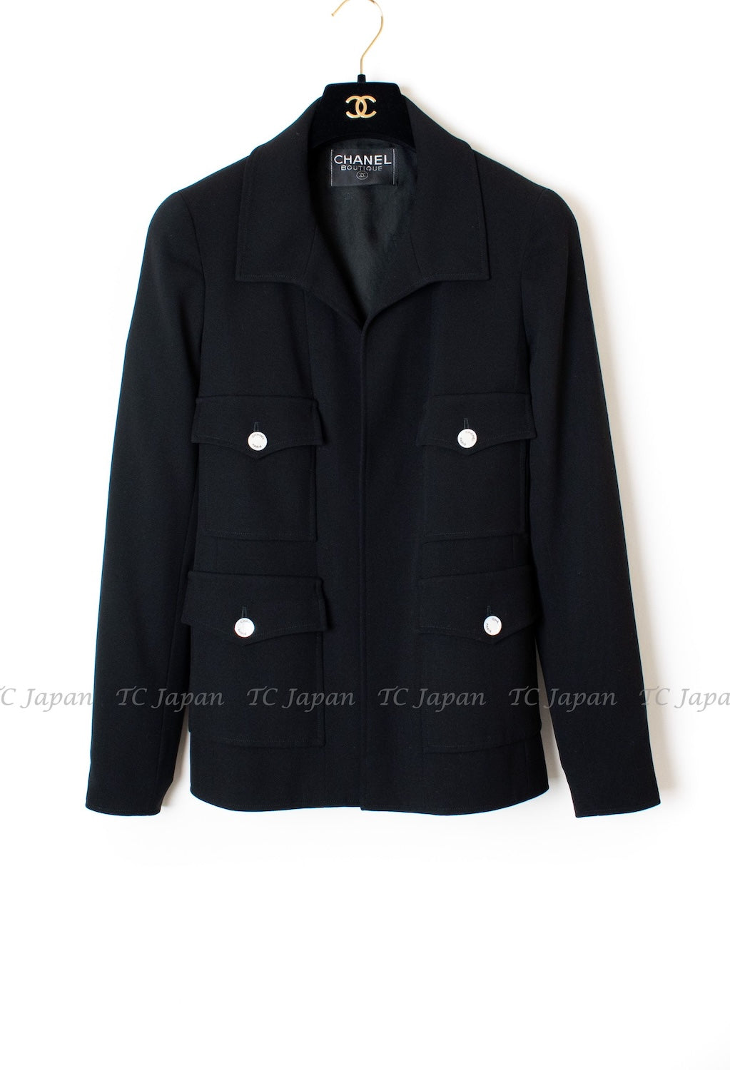 CHANEL 97S Vintage Black Wool 100% Minimalistic Mother of Pearl Button Jacket 38 シャネル ヴィンテージ ブラック ウール100% ミニマリスト マザー オブ パール ボタン ジャケット 即発