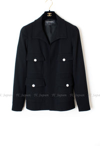 CHANEL 97S Vintage Black Wool 100% Minimalistic Mother of Pearl Button Jacket 38 シャネル ヴィンテージ ブラック ウール100% ミニマリスト マザー オブ パール ボタン ジャケット 即発