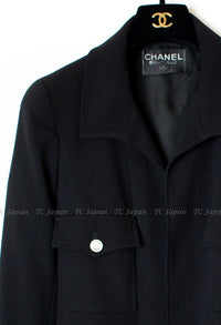 CHANEL 97S Vintage Black Wool 100% Minimalistic Mother of Pearl Button Jacket 38 シャネル ヴィンテージ ブラック ウール100% ミニマリスト マザー オブ パール ボタン ジャケット 即発