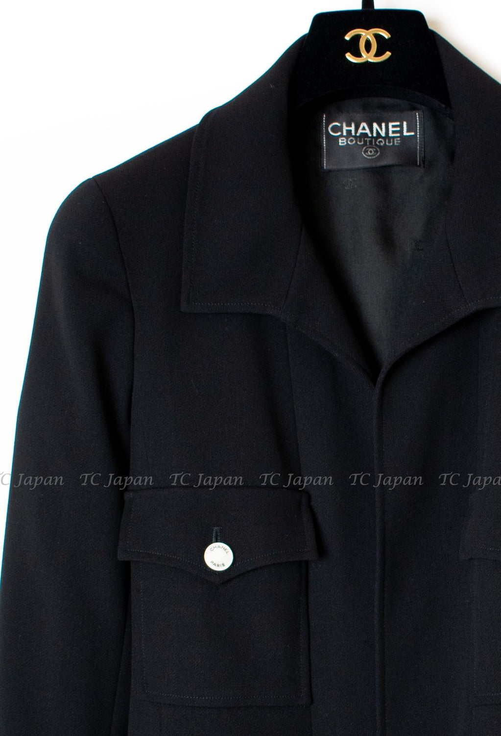CHANEL 97S Vintage Black Wool 100% Minimalistic Mother of Pearl Button Jacket 38 シャネル ヴィンテージ ブラック ウール100% ミニマリスト マザー オブ パール ボタン ジャケット 即発