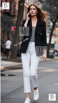 CHANEL 97S Vintage Black Wool 100% Minimalistic Mother of Pearl Button Jacket 38 シャネル ヴィンテージ ブラック ウール100% ミニマリスト マザー オブ パール ボタン ジャケット 即発