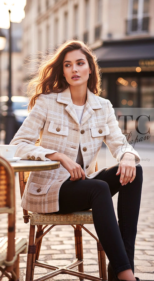 CHANEL Haute Couture Beige Creme Tweed Jacket 38 シャネル オートクチュール ベージュ クリーム ツイード ジャケット 即発 - TC JAPAN
