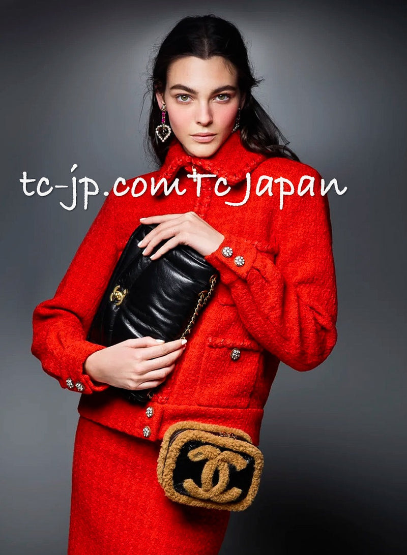 CHANEL 19A Coral Red Zipper Wool Tweed Coat Jacket 36 38 42 シャネル コーラル レッド ジッパー ウール ツイード コート ジャケット 即発