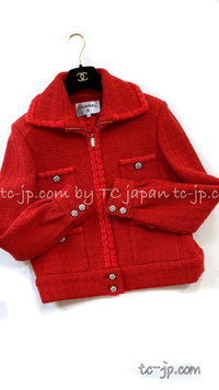 CHANEL 19A Coral Red Zipper Wool Tweed Coat Jacket 36 38 42 シャネル コーラル レッド ジッパー ウール ツイード コート ジャケット 即発