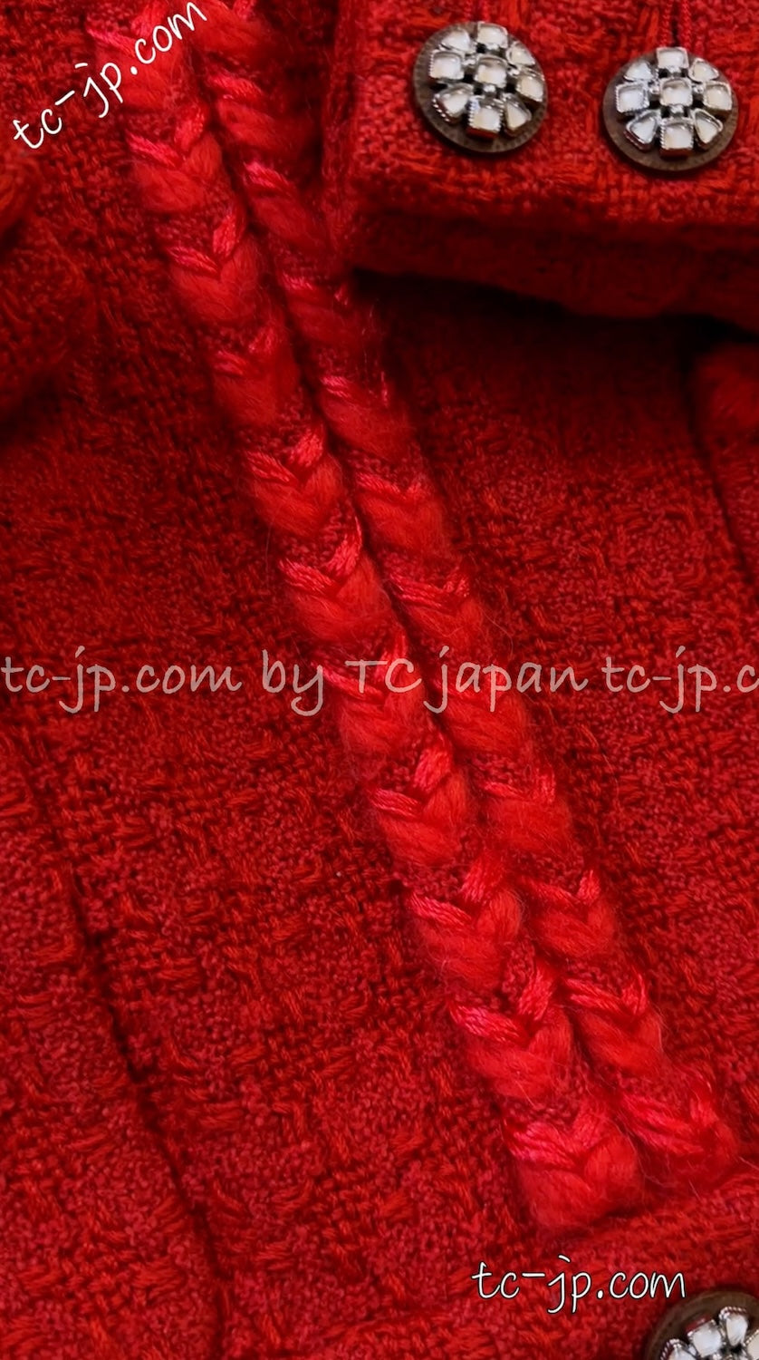 CHANEL 19A Coral Red Zipper Wool Tweed Coat Jacket 36 38 42 シャネル コーラル レッド ジッパー ウール ツイード コート ジャケット 即発