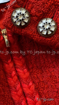 CHANEL 19A Coral Red Zipper Wool Tweed Coat Jacket 36 38 42 シャネル コーラル レッド ジッパー ウール ツイード コート ジャケット 即発