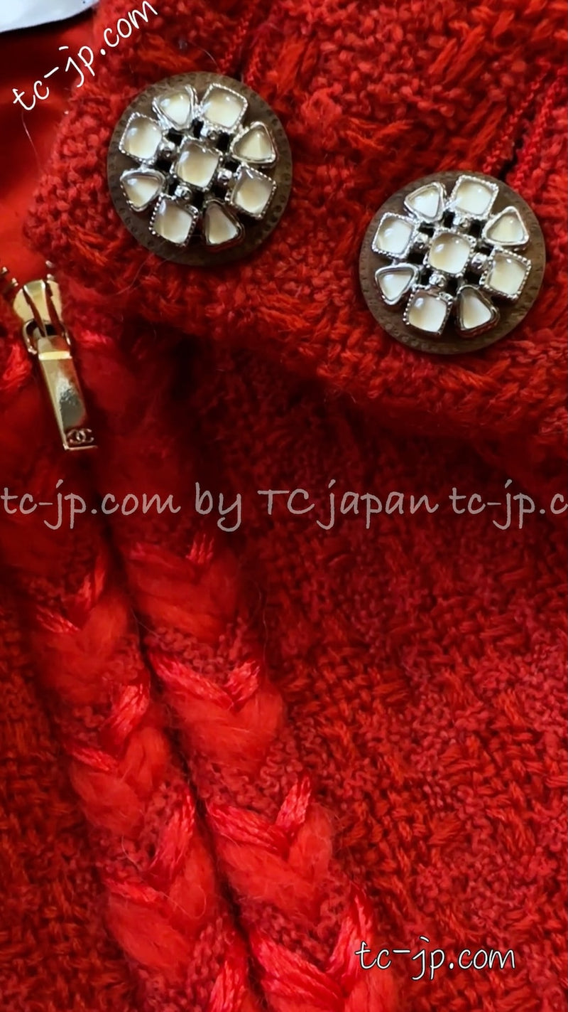 CHANEL 19A Coral Red Zipper Wool Tweed Coat Jacket 36 38 42 シャネル コーラル レッド ジッパー ウール ツイード コート ジャケット 即発