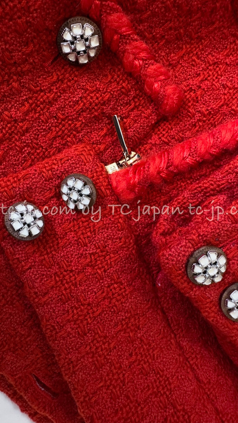 CHANEL 19A Coral Red Zipper Wool Tweed Coat Jacket 36 38 42 シャネル コーラル レッド ジッパー ウール ツイード コート ジャケット 即発
