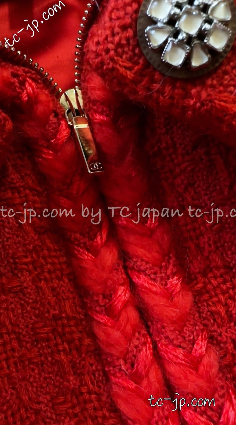 CHANEL 19A Coral Red Zipper Wool Tweed Coat Jacket 36 38 42 シャネル コーラル レッド ジッパー ウール ツイード コート ジャケット 即発