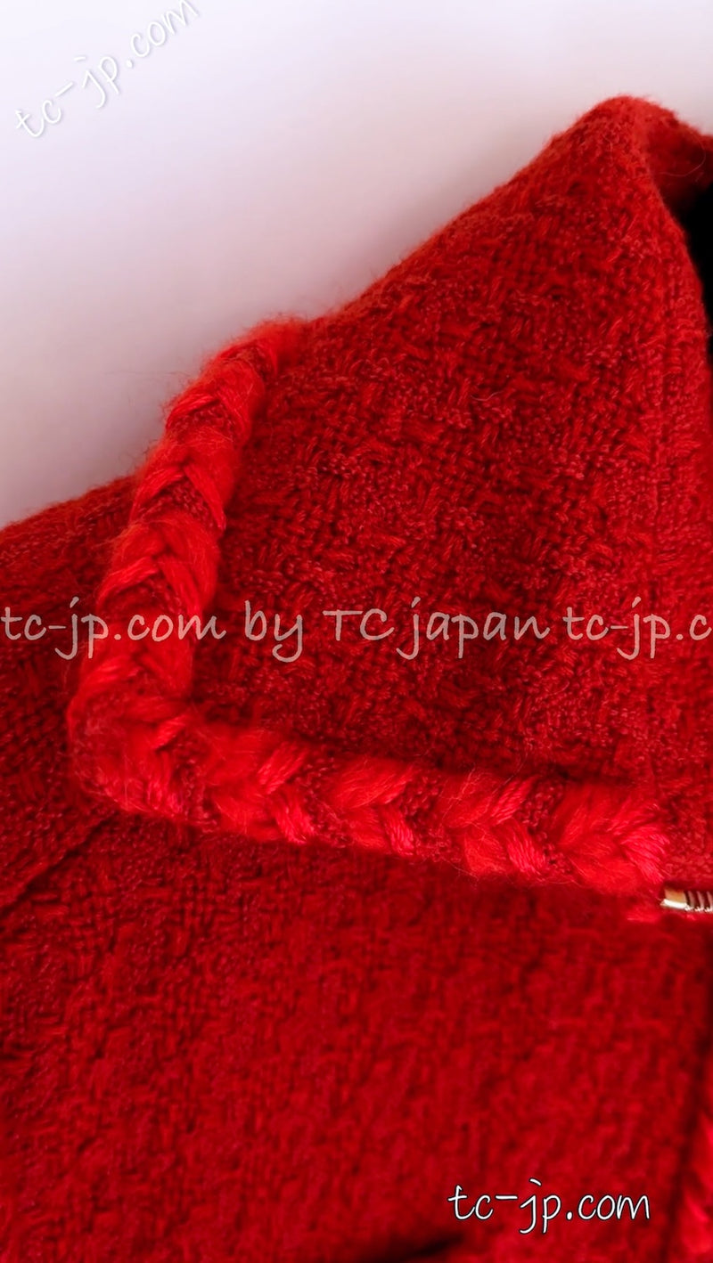 CHANEL 19A Coral Red Zipper Wool Tweed Coat Jacket 36 38 42 シャネル コーラル レッド ジッパー ウール ツイード コート ジャケット 即発