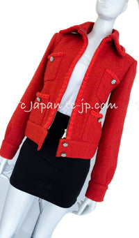 CHANEL 19A Coral Red Zipper Wool Tweed Coat Jacket 36 38 42 シャネル コーラル レッド ジッパー ウール ツイード コート ジャケット 即発