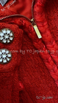CHANEL 19A Coral Red Zipper Wool Tweed Coat Jacket 36 38 42 シャネル コーラル レッド ジッパー ウール ツイード コート ジャケット 即発