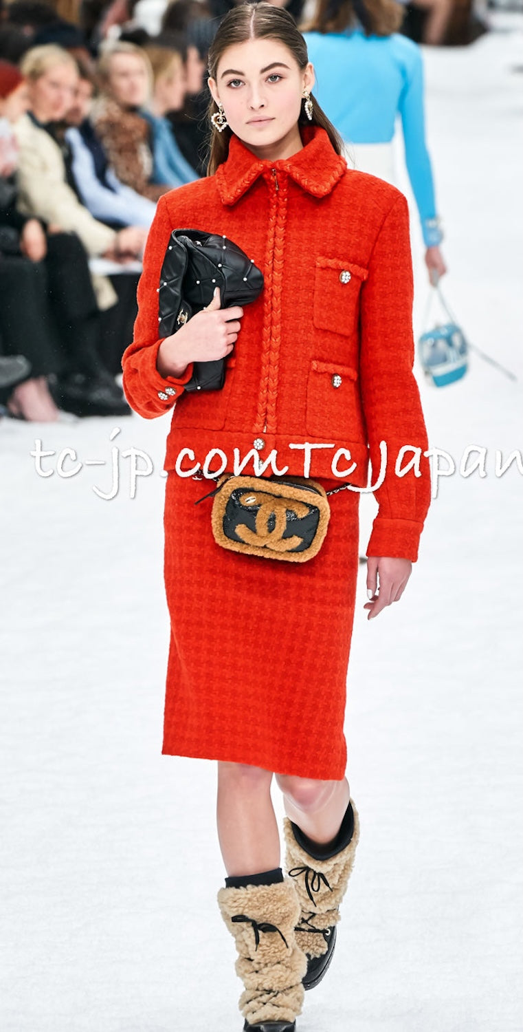 CHANEL 19A Coral Red Zipper Wool Tweed Coat Jacket 36 38 42 シャネル コーラル レッド ジッパー ウール ツイード コート ジャケット 即発