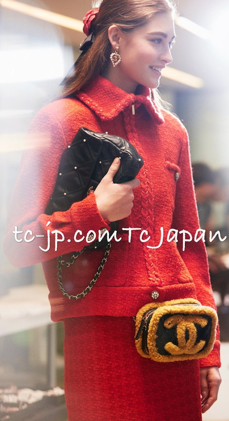 CHANEL 19A Coral Red Zipper Wool Tweed Coat Jacket 36 38 42 シャネル コーラル レッド ジッパー ウール ツイード コート ジャケット 即発