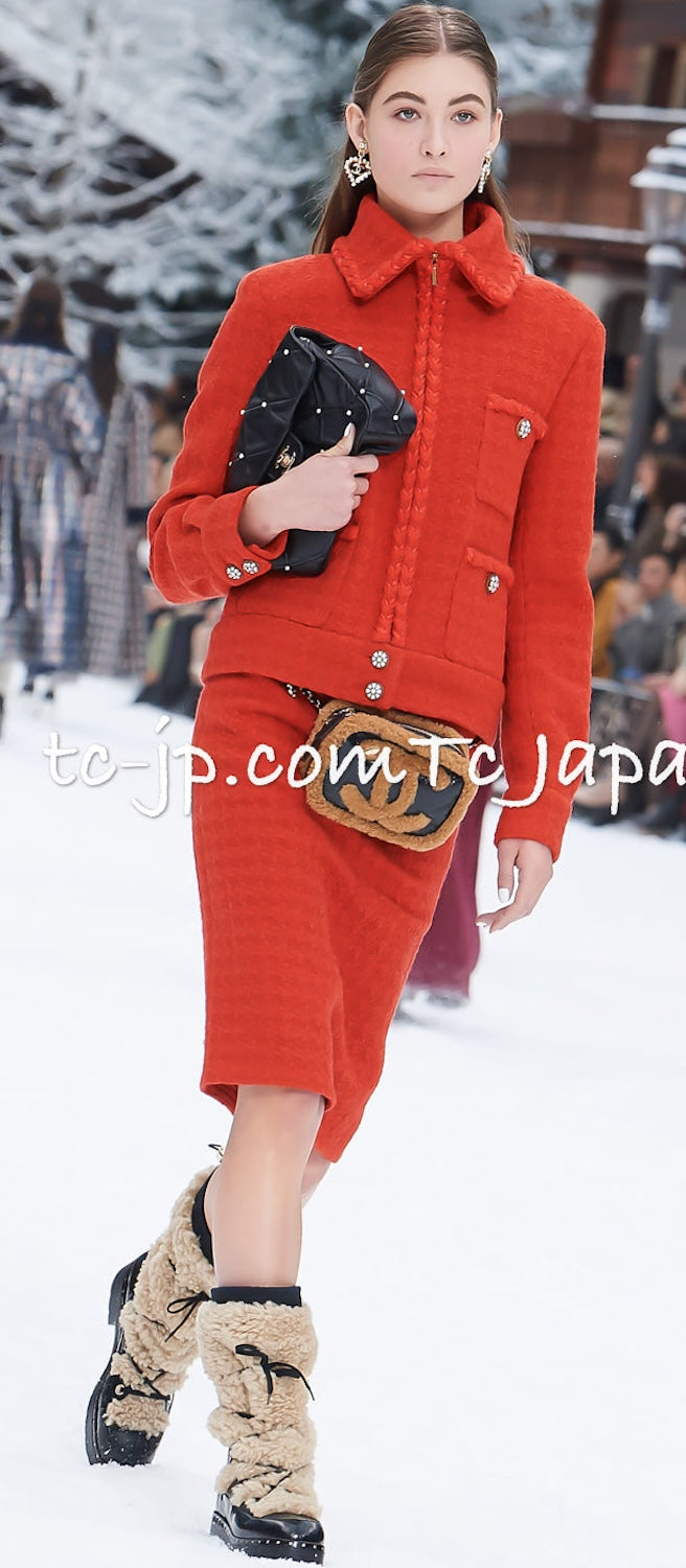 CHANEL 19A Coral Red Zipper Wool Tweed Coat Jacket 36 38 42 シャネル コーラル レッド ジッパー ウール ツイード コート ジャケット 即発