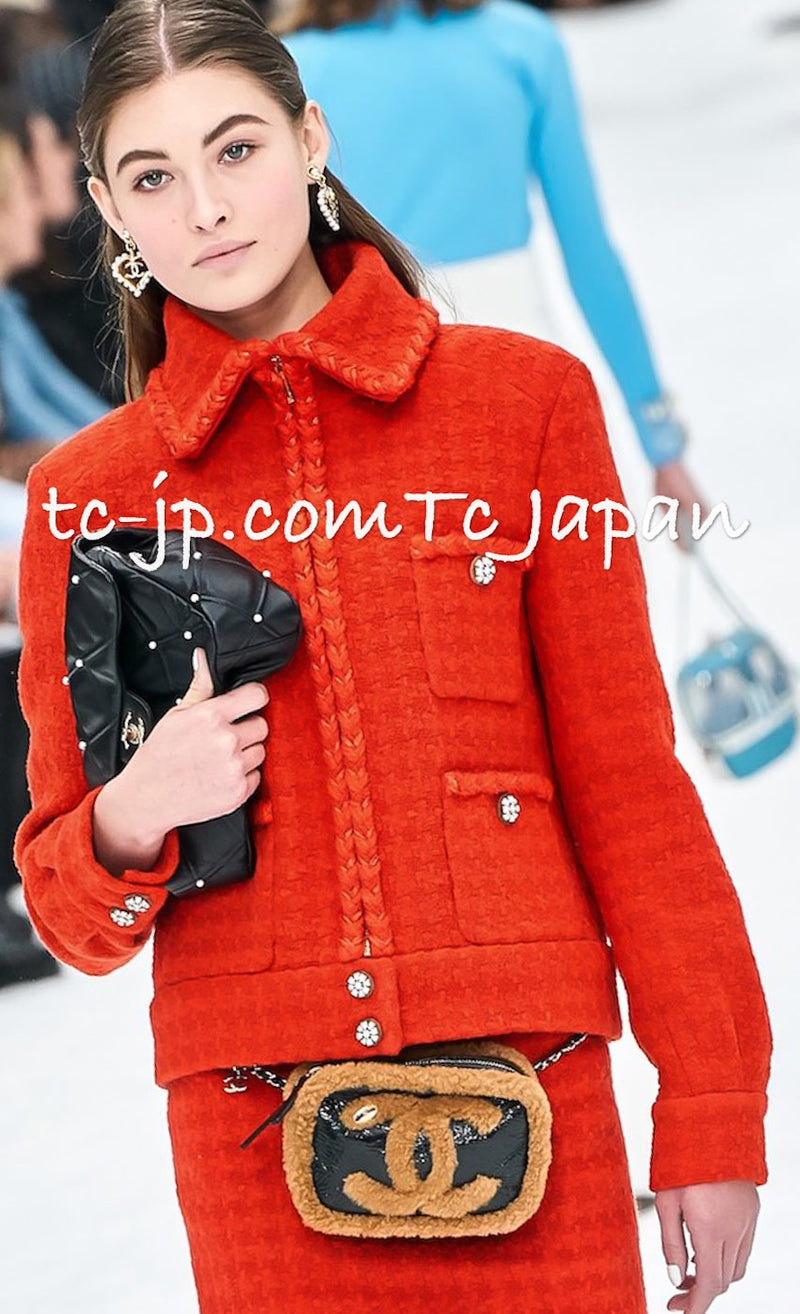 CHANEL 19A Coral Red Zipper Wool Tweed Coat Jacket 36 38 42 シャネル コーラル レッド ジッパー ウール ツイード コート ジャケット 即発