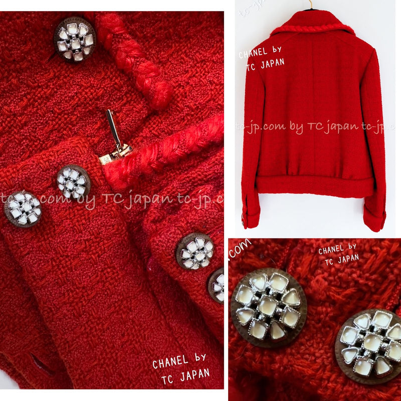 CHANEL 19A Coral Red Zipper Wool Tweed Coat Jacket 36 38 42 シャネル コーラル レッド ジッパー ウール ツイード コート ジャケット 即発