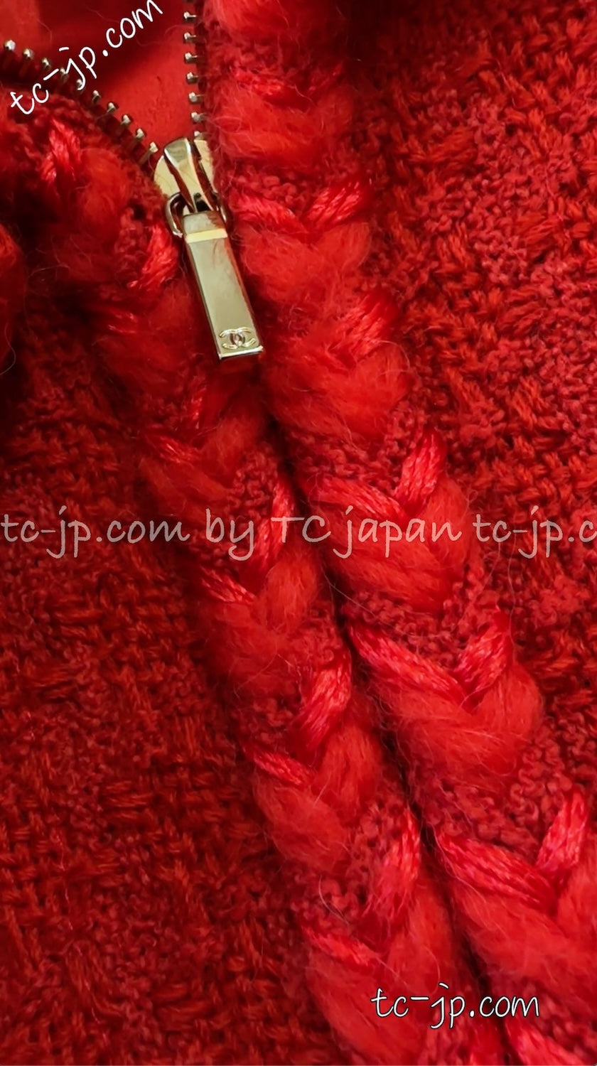 CHANEL 19A Coral Red Zipper Wool Tweed Coat Jacket 36 38 42 シャネル コーラル レッド ジッパー ウール ツイード コート ジャケット 即発