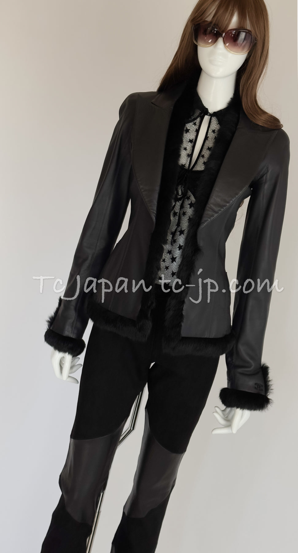 CHANEL 02A Charcoal Gray Brown Black Lambskin Leather Rabbit Fur Jacket 34 シャネル チャコールグレー ラムスキン レザー ラビットファー チャコールグレー ブラウン ブラック ジャケット 即発