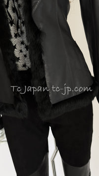 CHANEL 02A Charcoal Gray Brown Black Lambskin Leather Rabbit Fur Jacket 34 シャネル チャコールグレー ラムスキン レザー ラビットファー チャコールグレー ブラウン ブラック ジャケット 即発