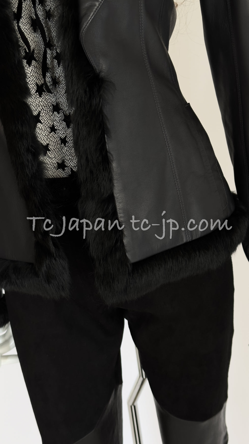 CHANEL 02A Charcoal Gray Brown Black Lambskin Leather Rabbit Fur Jacket 34 シャネル チャコールグレー ラムスキン レザー ラビットファー チャコールグレー ブラウン ブラック ジャケット 即発