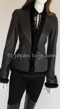 CHANEL 02A Charcoal Gray Brown Black Lambskin Leather Rabbit Fur Jacket 34 シャネル チャコールグレー ラムスキン レザー ラビットファー チャコールグレー ブラウン ブラック ジャケット 即発