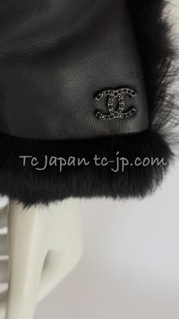 CHANEL 02A Charcoal Gray Brown Black Lambskin Leather Rabbit Fur Jacket 34 シャネル チャコールグレー ラムスキン レザー ラビットファー チャコールグレー ブラウン ブラック ジャケット 即発