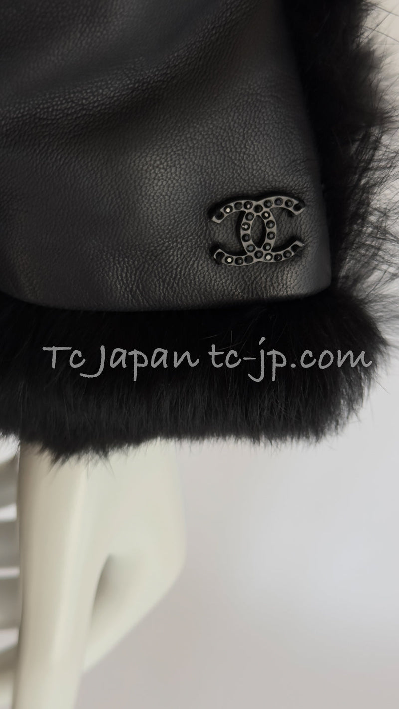 CHANEL 02A Charcoal Gray Brown Black Lambskin Leather Rabbit Fur Jacket 34 シャネル チャコールグレー ラムスキン レザー ラビットファー チャコールグレー ブラウン ブラック ジャケット 即発
