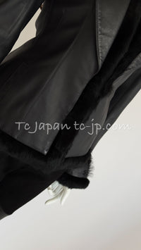 CHANEL 02A Charcoal Gray Brown Black Lambskin Leather Rabbit Fur Jacket 34 シャネル チャコールグレー ラムスキン レザー ラビットファー チャコールグレー ブラウン ブラック ジャケット 即発