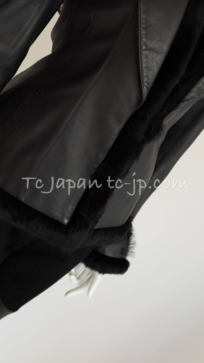 CHANEL 02A Charcoal Gray Brown Black Lambskin Leather Rabbit Fur Jacket 34 シャネル チャコールグレー ラムスキン レザー ラビットファー チャコールグレー ブラウン ブラック ジャケット 即発