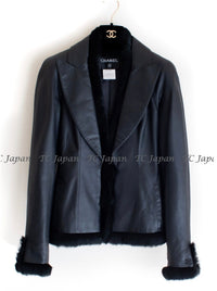 CHANEL 02A Charcoal Gray Brown Black Lambskin Leather Rabbit Fur Jacket 34 シャネル チャコールグレー ラムスキン レザー ラビットファー チャコールグレー ブラウン ブラック ジャケット 即発
