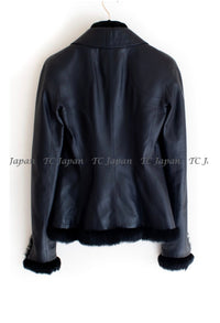 CHANEL 02A Charcoal Gray Brown Black Lambskin Leather Rabbit Fur Jacket 34 シャネル チャコールグレー ラムスキン レザー ラビットファー チャコールグレー ブラウン ブラック ジャケット 即発