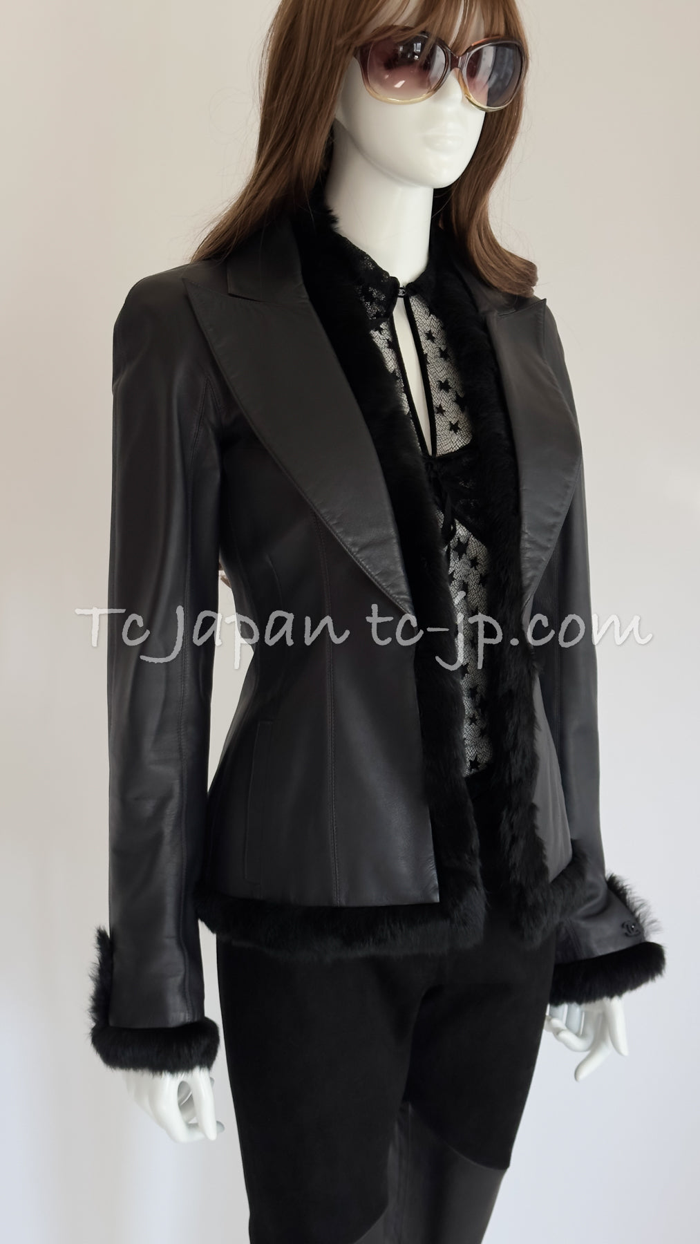 CHANEL 02A Charcoal Gray Brown Black Lambskin Leather Rabbit Fur Jacket 34 シャネル チャコールグレー ラムスキン レザー ラビットファー チャコールグレー ブラウン ブラック ジャケット 即発