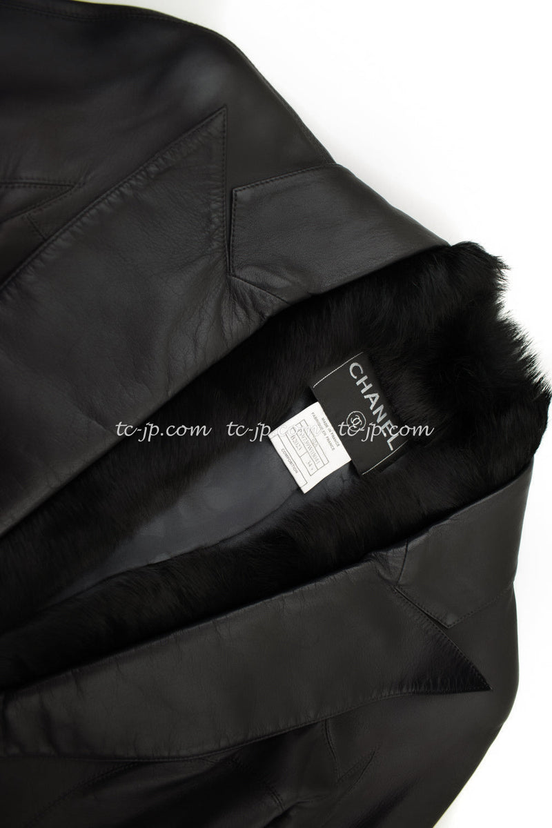 CHANEL 02A Charcoal Gray Brown Black Lambskin Leather Rabbit Fur Jacket 34 シャネル チャコールグレー ラムスキン レザー ラビットファー チャコールグレー ブラウン ブラック ジャケット 即発