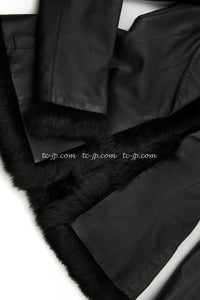 CHANEL 02A Charcoal Gray Brown Black Lambskin Leather Rabbit Fur Jacket 34 シャネル チャコールグレー ラムスキン レザー ラビットファー チャコールグレー ブラウン ブラック ジャケット 即発