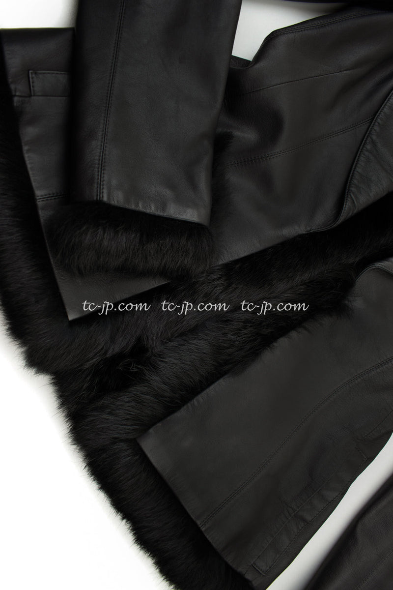 CHANEL 02A Charcoal Gray Brown Black Lambskin Leather Rabbit Fur Jacket 34 シャネル チャコールグレー ラムスキン レザー ラビットファー チャコールグレー ブラウン ブラック ジャケット 即発