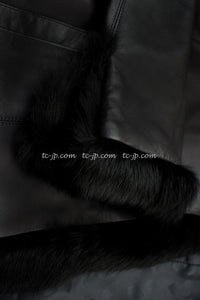 CHANEL 02A Charcoal Gray Brown Black Lambskin Leather Rabbit Fur Jacket 34 シャネル チャコールグレー ラムスキン レザー ラビットファー チャコールグレー ブラウン ブラック ジャケット 即発
