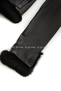 CHANEL 02A Charcoal Gray Brown Black Lambskin Leather Rabbit Fur Jacket 34 シャネル チャコールグレー ラムスキン レザー ラビットファー チャコールグレー ブラウン ブラック ジャケット 即発