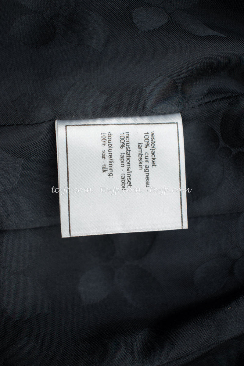 CHANEL 02A Charcoal Gray Brown Black Lambskin Leather Rabbit Fur Jacket 34 シャネル チャコールグレー ラムスキン レザー ラビットファー チャコールグレー ブラウン ブラック ジャケット 即発