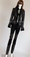 CHANEL 02A Charcoal Gray Brown Black Lambskin Leather Rabbit Fur Jacket 34 シャネル チャコールグレー ラムスキン レザー ラビットファー チャコールグレー ブラウン ブラック ジャケット 即発