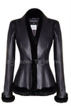 CHANEL 02A Charcoal Gray Brown Black Lambskin Leather Rabbit Fur Jacket 34 シャネル チャコールグレー ラムスキン レザー ラビットファー チャコールグレー ブラウン ブラック ジャケット 即発