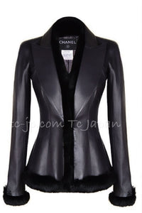CHANEL 02A Charcoal Gray Brown Black Lambskin Leather Rabbit Fur Jacket 34 シャネル チャコールグレー ラムスキン レザー ラビットファー チャコールグレー ブラウン ブラック ジャケット 即発