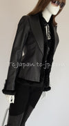 CHANEL 02A Charcoal Gray Brown Black Lambskin Leather Rabbit Fur Jacket 34 シャネル チャコールグレー ラムスキン レザー ラビットファー チャコールグレー ブラウン ブラック ジャケット 即発