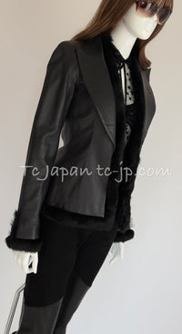 CHANEL 02A Charcoal Gray Brown Black Lambskin Leather Rabbit Fur Jacket 34 シャネル チャコールグレー ラムスキン レザー ラビットファー チャコールグレー ブラウン ブラック ジャケット 即発