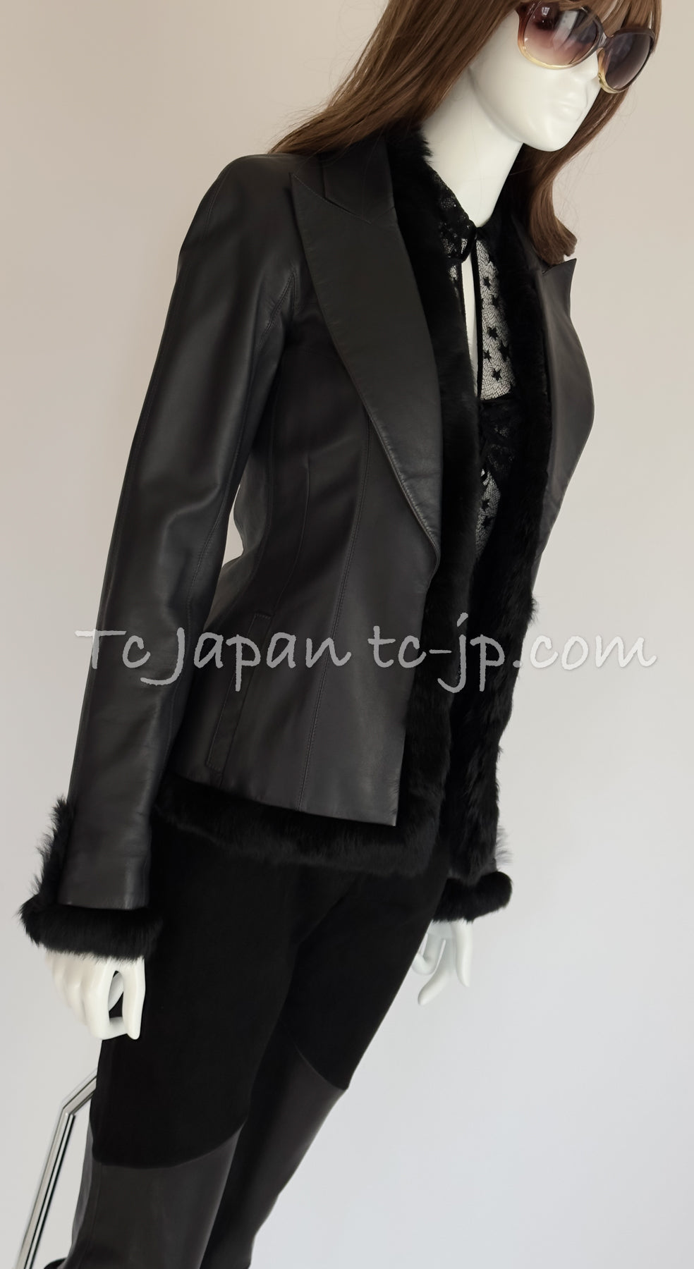 CHANEL 02A Charcoal Gray Brown Black Lambskin Leather Rabbit Fur Jacket 34 シャネル チャコールグレー ラムスキン レザー ラビットファー チャコールグレー ブラウン ブラック ジャケット 即発