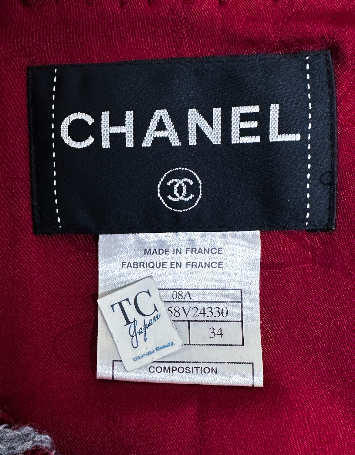 CHANEL 08A Bordeaux Wine Red Gray Wool Tweed Jacket 34 シャネル ボルドー ワイン レッド グレー ウール ツイード ジャケット 即発 - TC JAPAN