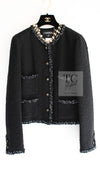 CHANEL 07S Black Braid Trim Cotton Tweed Jacket skirt Suit 42 シャネル ブラック ブレイド トリム コットン ツイード ジャケット スカート スーツ 即発