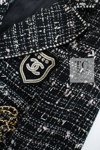 CHANEL 05C Black Silver Trim CC Logo Emblem Lesage Blazer Jacket 38 シャネル ブラック シルバー トリム CC ロゴ エンブレム ルサージュ ブレザー ジャケット 即発